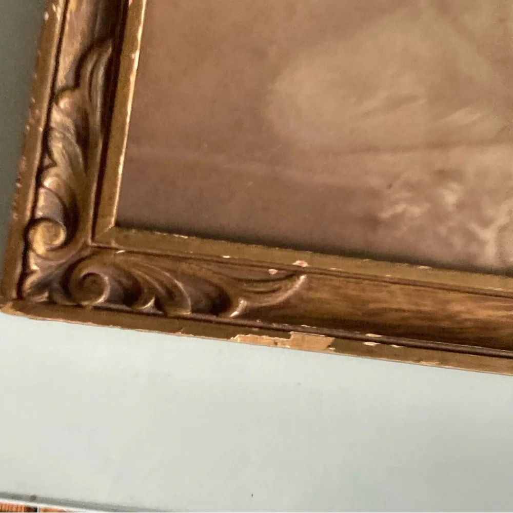 Antique Framed Sepia Tone Child With Rabbit